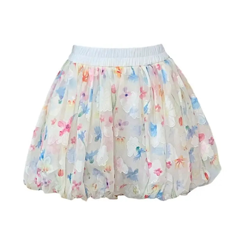 Summer Petite Women Floral Ice Silk Skort Wide Leg Loose Bubble Skirt Shorts Casual Anti‑Exposure Floral Print Daily Bottoms