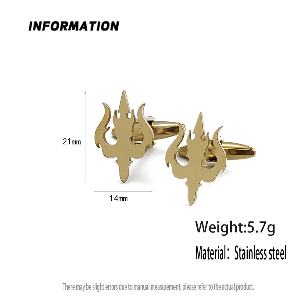 Cufflinks 316L Stainless Steel 18K Gold Plated Trident Hollow Multi Color Mens Shirt Cuff Links Mythology Jewelry