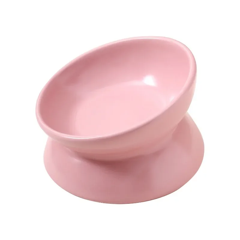 Solid color oblique mouth tall bowl household pet bowl cat dog bowl cervical spine protection oblique mouth