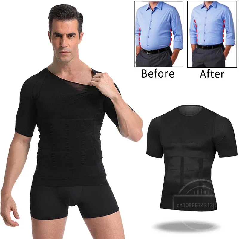 Compression Slimming T-shirt Men Body Shaper Waist Trainer Fitness Vest Fat Burn Chest Slim Shirt Weight Loss Shapewear