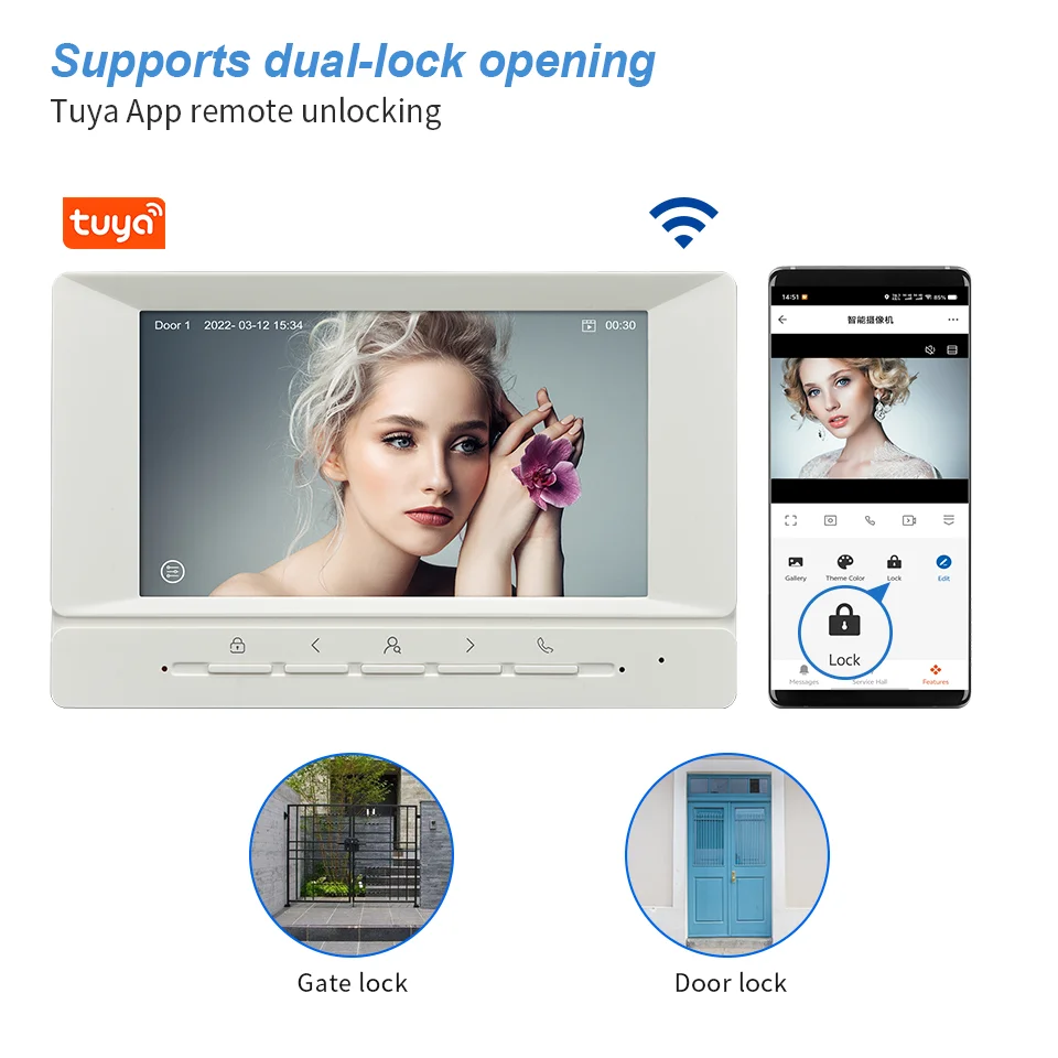 

7Inch IPS Screen Tuya APP Wired AHD WIFI Video Door Phone Intercom Visual Doorbell Photo&Video Home Security Door Viewer Camera
