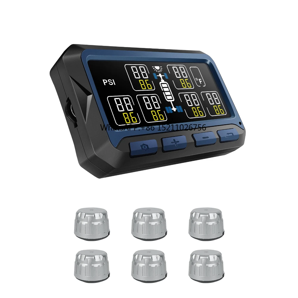 RV Truck TPMS with 6 External Sensors Tire Pressure Monitoring System Wireless Solar Digital LCD Alarm