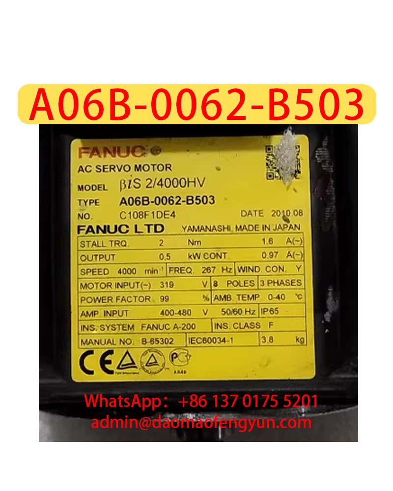 

A06B-0062-B503 Used Servo Motor Original Paint，A06B 0062 B503，Fast shipping，The shipment will be arranged after passing the test