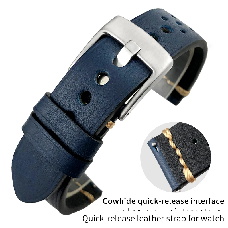 Quick Release Handmade Cowhide Breathable Watch Band 19mm 20mm 21mm 22mm Men Women Genuine Leather Strap for Samsung Seiko Oris