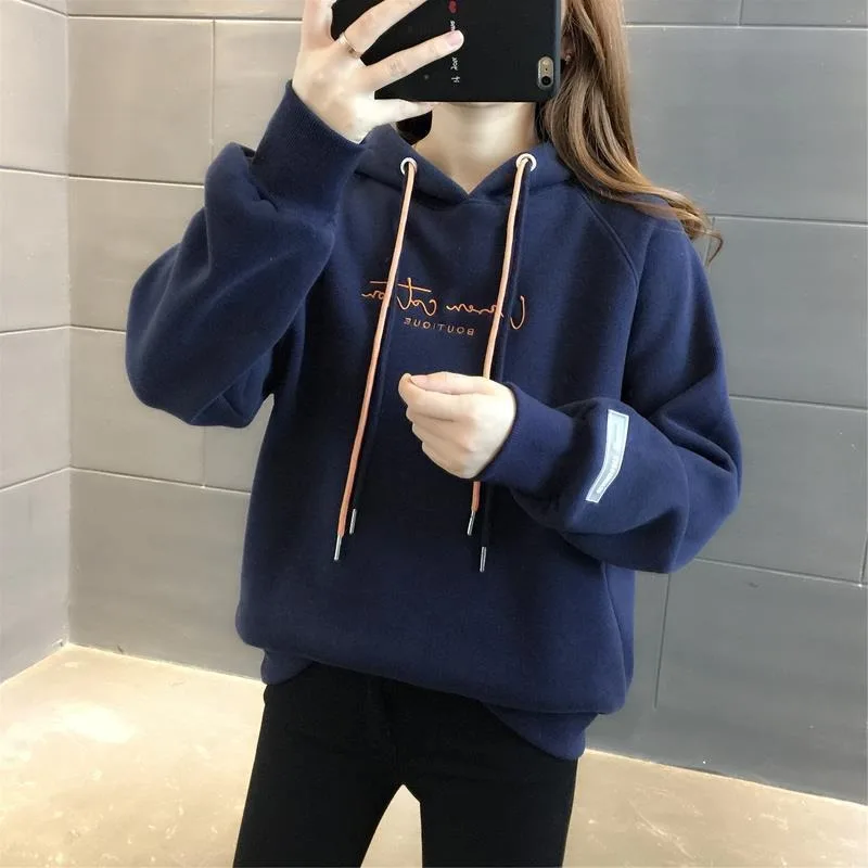 Women's Autumn and Winter Fashion Simplicity Letter Embroidered Hoodies Women Clothes Korean Loose Temperament Elegant Tops