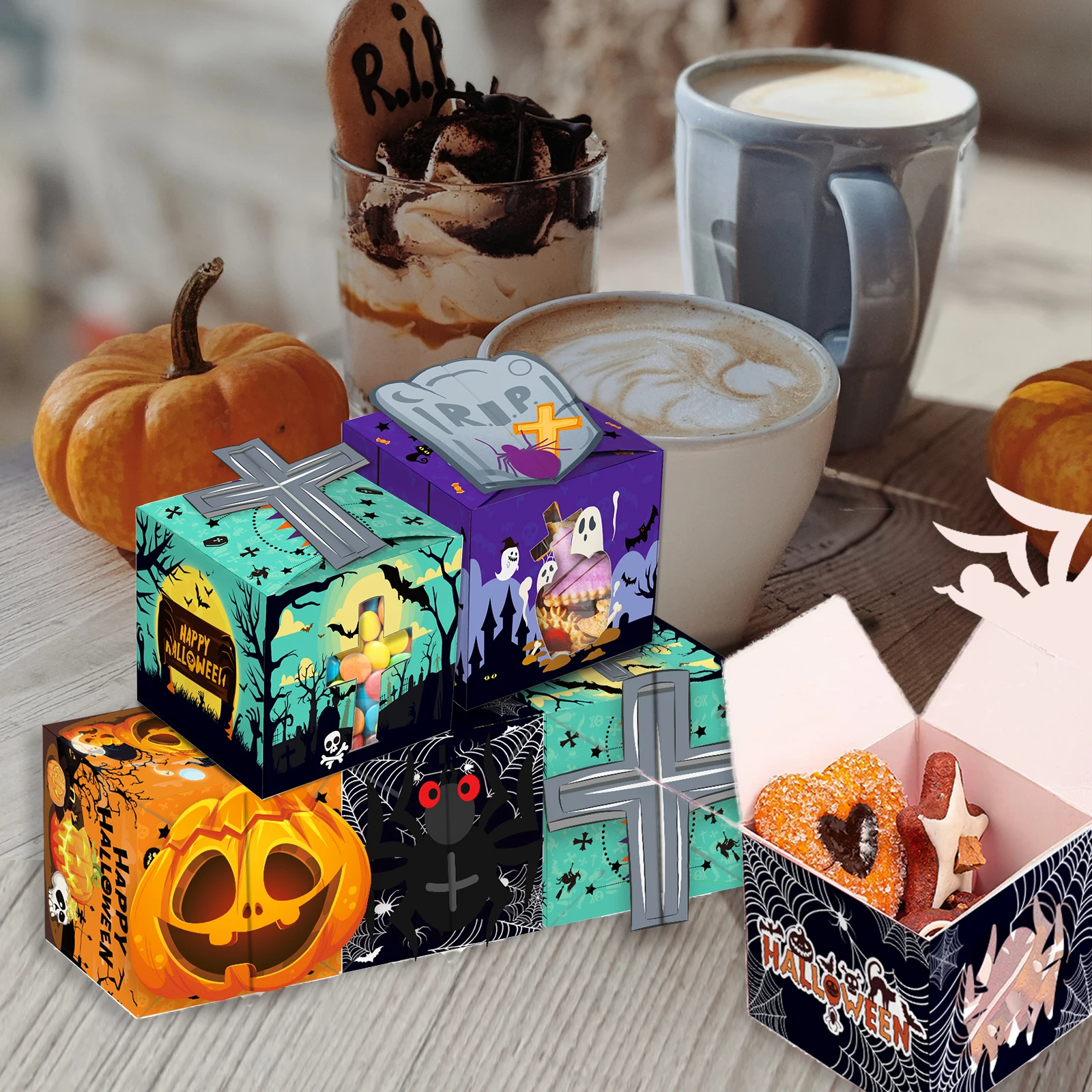 KZ035 12pcs Paper Candy Packing For Witch Ghost Pumpkin Happy Halloween Boo Party Square Window Gift Boxes Decorating Box