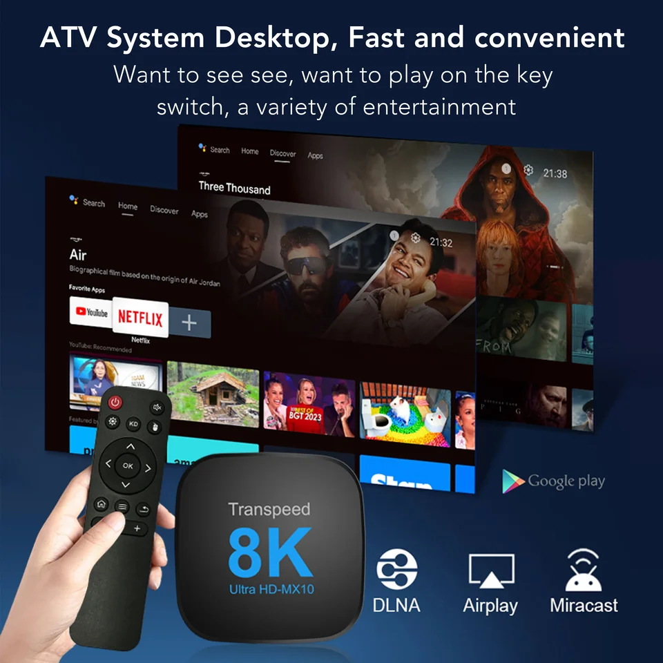 Transpeed Android 13 TV Box ATV Dual Wifi With TV Apps 8K Video