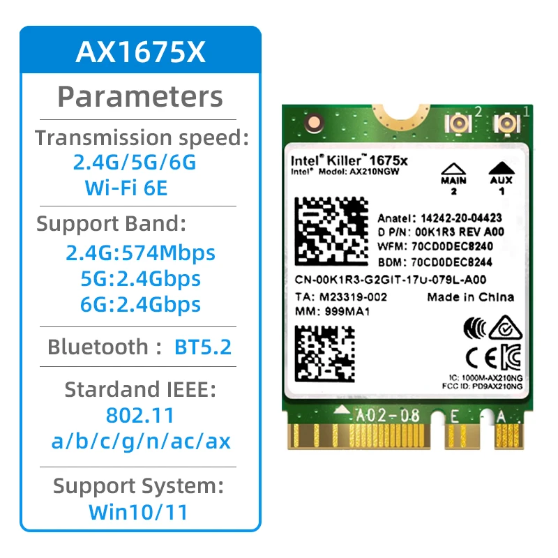 Intel Killer Wi-Fi 6E Bluetooth 5.3 Wireless AX1675X AX200NGW AX210NGW for ASRock DeskMini DeskMeet M.2 WiFi Card