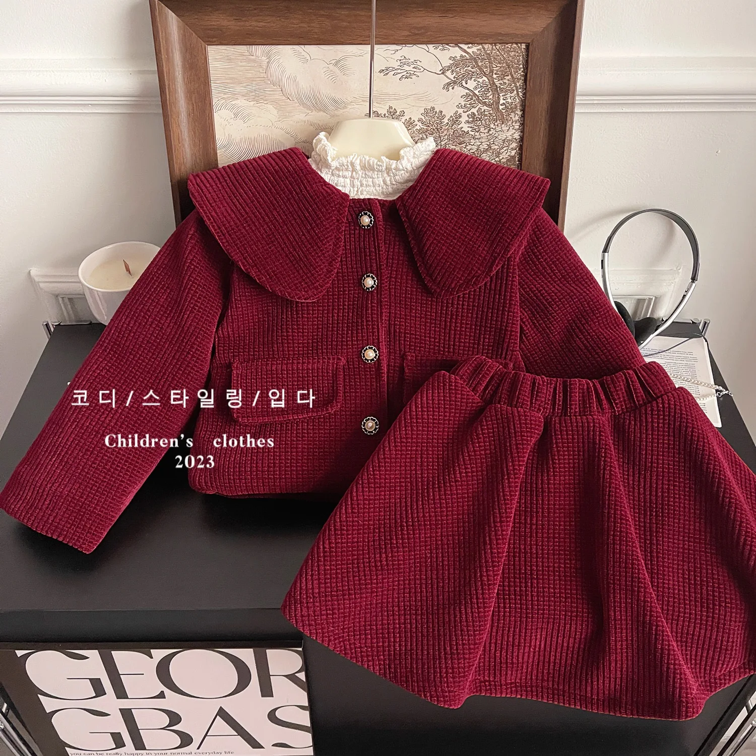 

Girl Dress Set 2023 Winter New Korean Girl Big Lapel Red Small Fragrance Baby Festive Cashmere Suit Winter Baby Girl Clothes