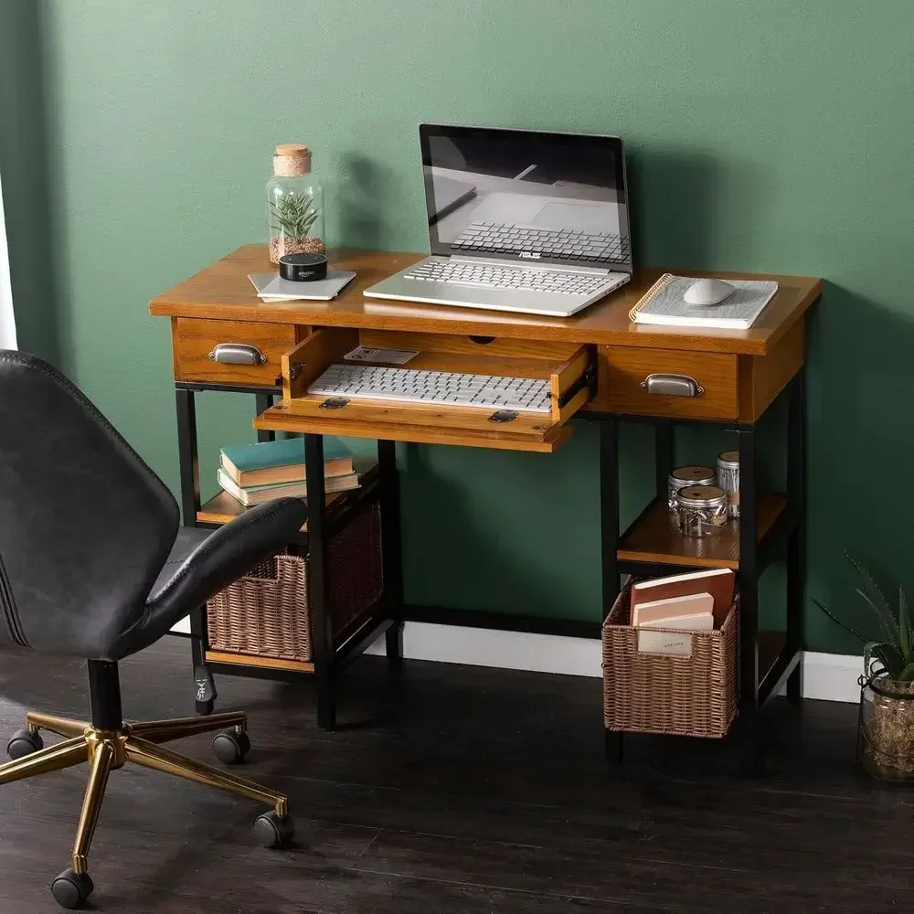 42 Wide Weathered Gray Desk with Natural Brown Finish and Spacious Work Area