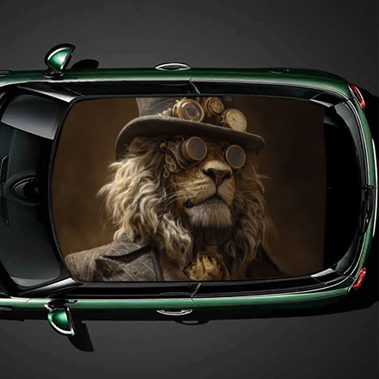 Retro Lion Gentleman Car Roof Sticker PVC Self Waterproof stick , Striking Auto Exterior Accessories Decoration Protect Gift For