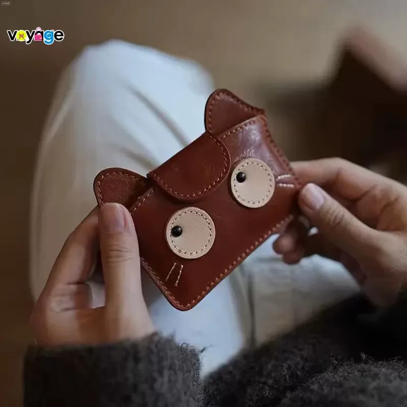 Retro Cartoon Cat PU Leather Card Wallet for Women, Compact Slim Large Capacity Holder for Daily Travel, Cute Card Case