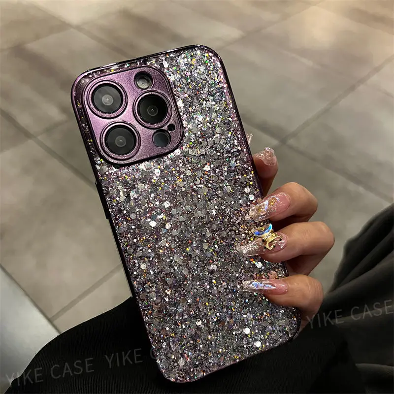 

Instagram Shiny Crystal Broken Diamond Electroplated iPhone 15 pro Fashion 13 Phone Case 14 Pro Max New 11 Full Diamond 12 Women