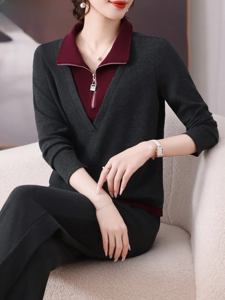 

Casual Sportswear Sweatirt Set for Middle-Aged Women Spring Faion Loose Fit Long Pants round Ne Two-Piece Ensemble