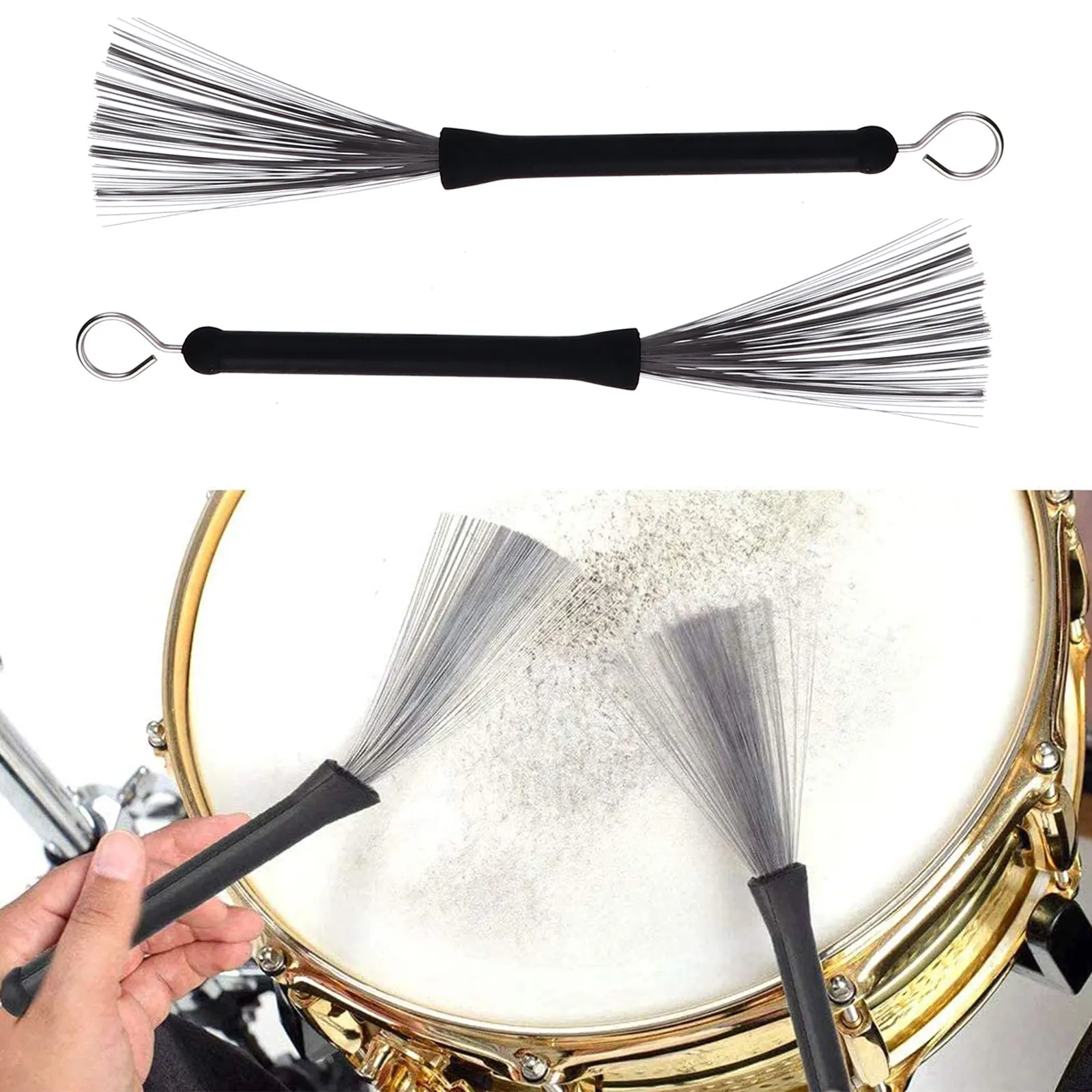 

1 set Drumsticks Set Rods Steel Rod Bamboo Rod Warm Tone Retractable Brush Adjustable Drum Practice Sticks