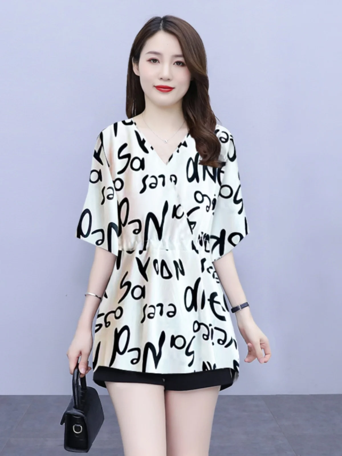 

Fashionable plus Size Print Set Women's Summer New Loose Slimming Shorts Two Piece Set Ladies Casual Sportswear Ensemble