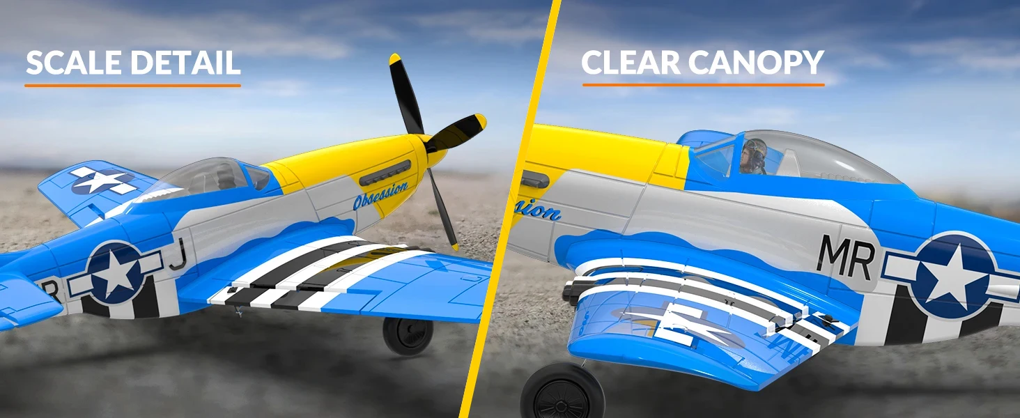 Volantexrc 4-CH P-51D Mustang RC Plane, One-Key Aerobatic, 6-Axis Gyro, 30 Min Flight, Beginner to Pro, Ideal Outdoor Gift.