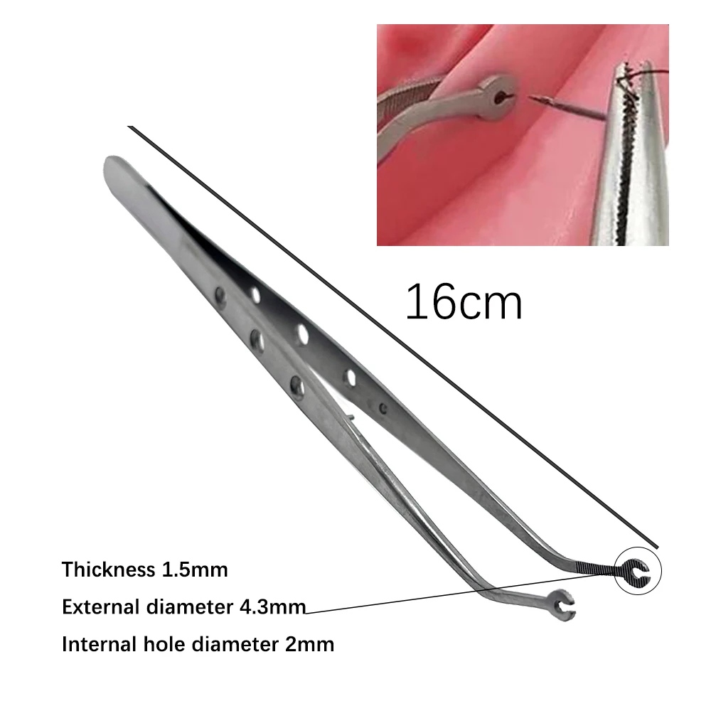 Dental Stitching Tweezer Cotton Dressing Forcep Slots Surgical Needle Tweezers Operation Serrated Tip