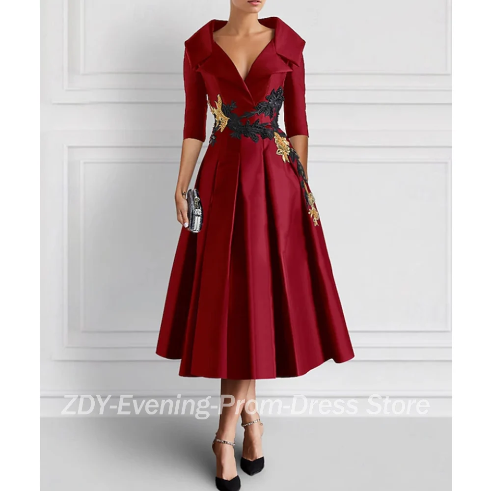 ที่กําหนดเองElegant Midiชุดเจ้าสาวซาตินVคอชา-ความยาวA-Lineชุดราตรีสําหรับเด็กงานแต่งงานเจ้าบ่าวชุด 2025