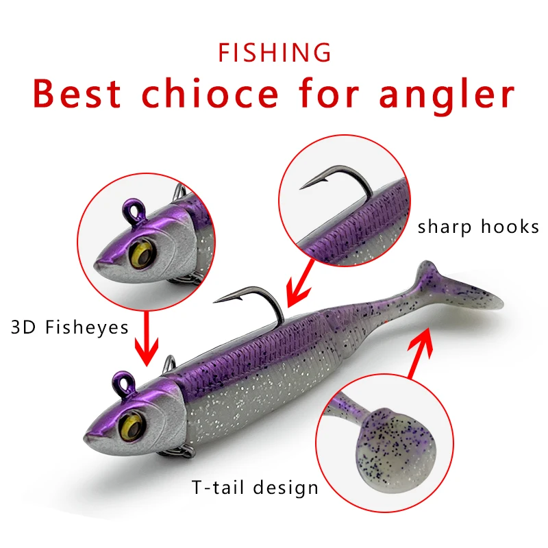 6Pcs Lead-Coated Fishing Lures, Ultra-Long Casting Soft Bait Spinner/ Treble Hook Set, Sinking Bait for Freshwater and Saltwater Fishing