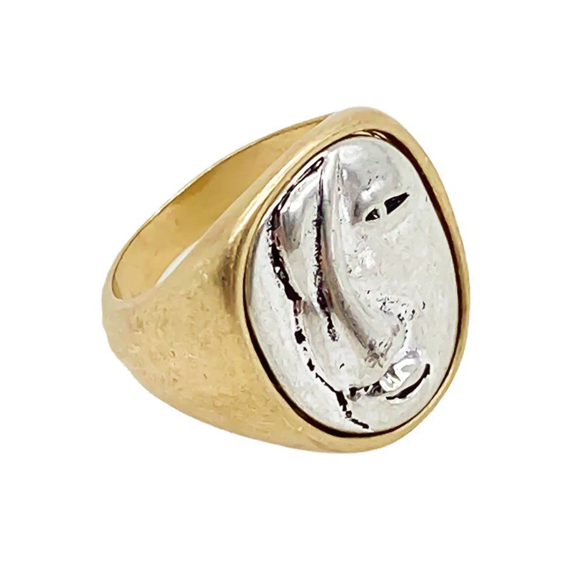 Foxanry Gold Color Portrait Pattern Rings For Women Personality Vintage Fashion Exaggerated Hip Hop Party Jewelry Accessories