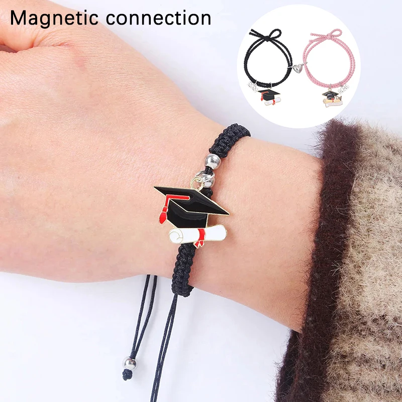 2024 Graduation Doctoral Cap Rope Bracelet Charm Handmade Woven String Jewelry Heart Student Gifts Magnet Couple Bracelet Gift