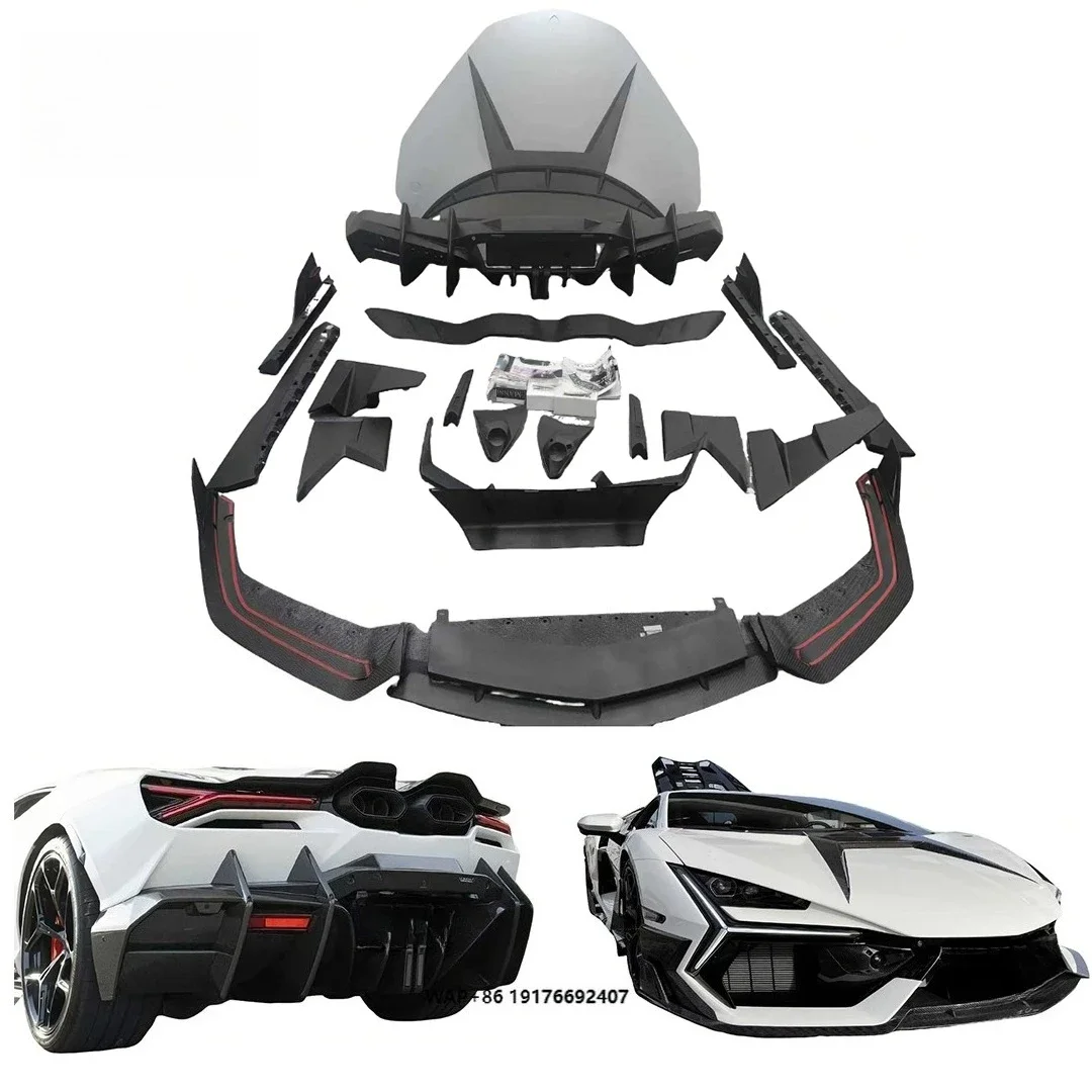 KQX New Style Dry Carbon Fiber Car Bodykit for Revuelto Upgrade MSY Style Front Lip Rear Diffuser Side Skirts Hood