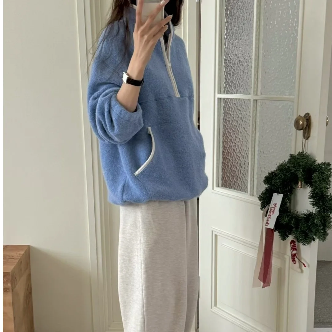 Faionable سستة البلوز ملابس خارجية دافئة الخريف الشتاء تصميم الشعور الأعلى العصرية الشارع Sle الكورية Faion المرأة سترة