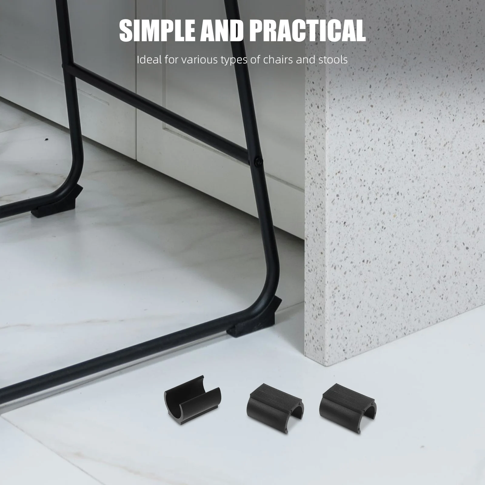 

8 Pcs Opening Foot Pads U Shaped Plastic Covers Furniture Legs Black Bar Stool Protectors Anti Slip Noise Reduction Floor