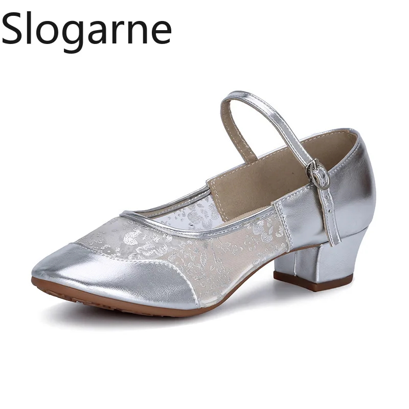 Mesh Dance Shoes Women's Latin Shoes Middle Heels Light Dance Ballroom Girl Hollow Stage Wear Waltz Modern Jazz Shoes Soft Sole