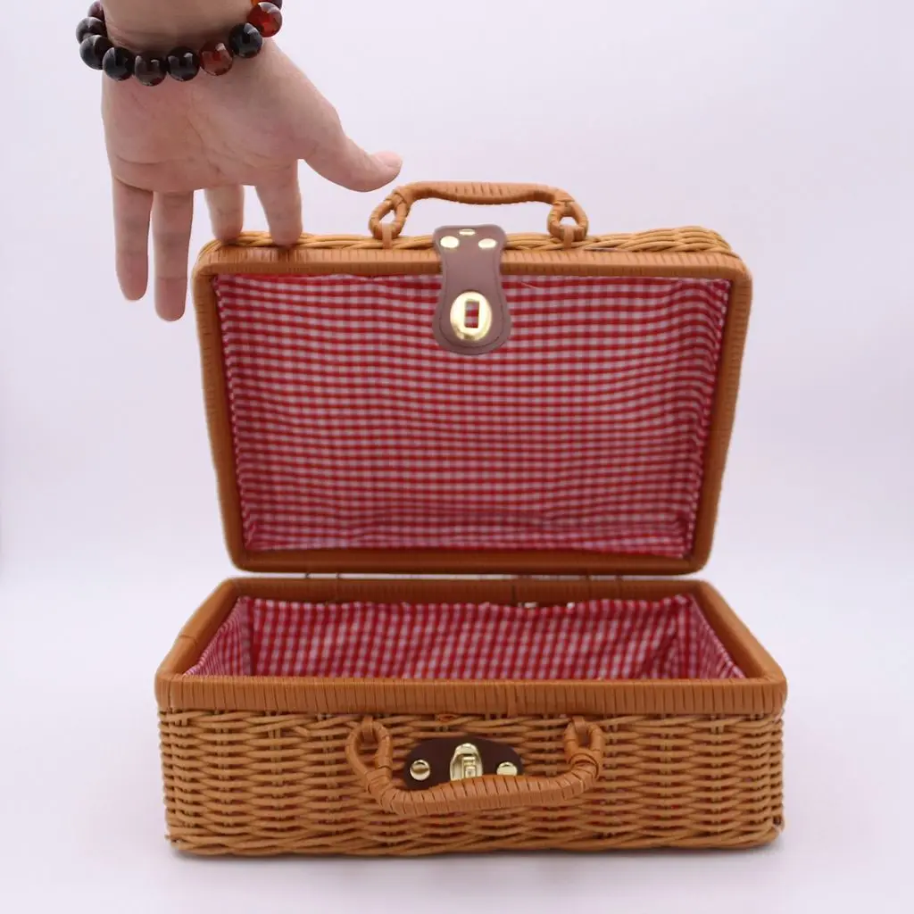 

pcs Quality Bamboo Frame for Cosmetic,Clothes,Sundries with Handle Storage Box Storage Basket Photograph Props Rattan Suitcase
