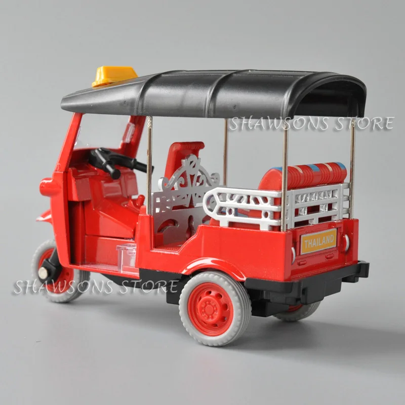 1:14 Scale Diecast Motorcycle Model Thailand Motor Tricycle Taxi Miniature Replica Pull Back Toy