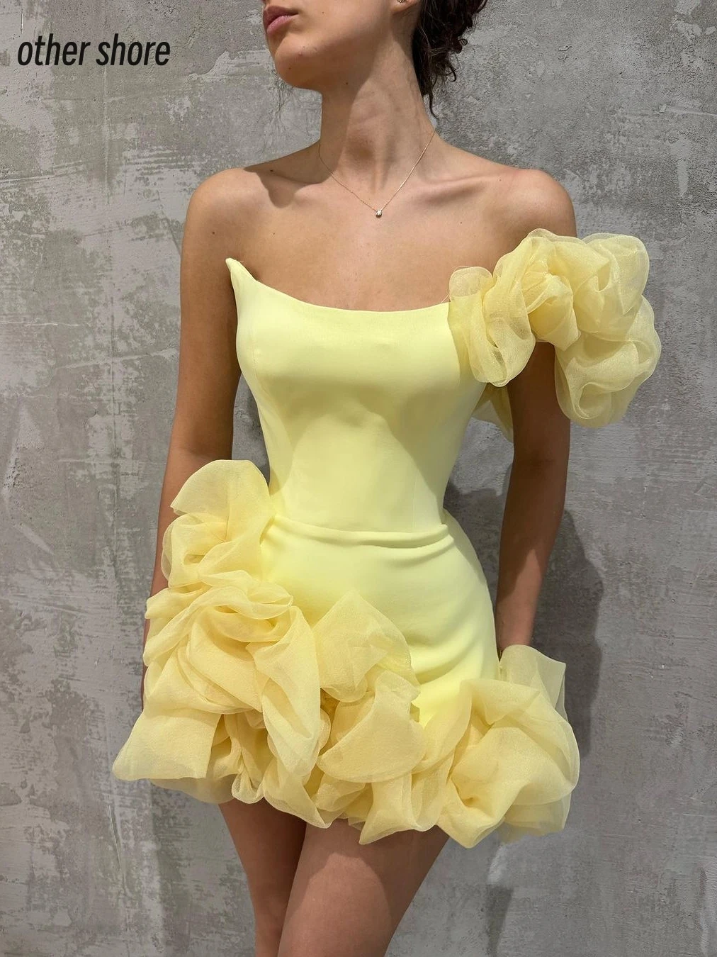 Other Shore Elegant Vintage Sexy Sweet Yellow Mermaid Ruffle Short Customize Formal Occasion Prom Dress Evening Party Gowns