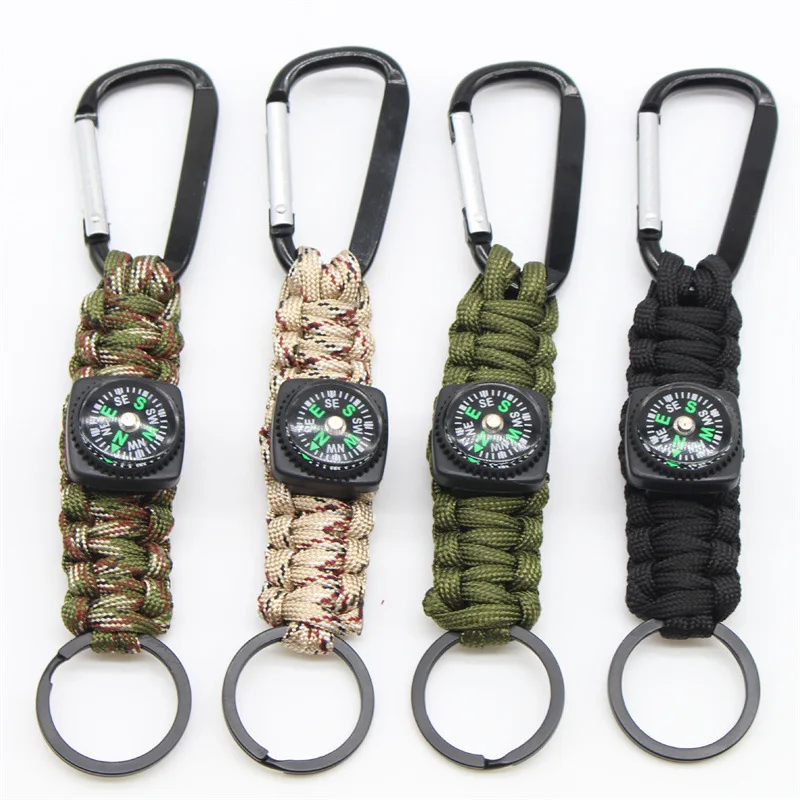 compass keychain Camping Military Paracord Cord Rope Camping Survival Kit Emergency Knot Hiking Keyring Hook Tactical Buckle Men