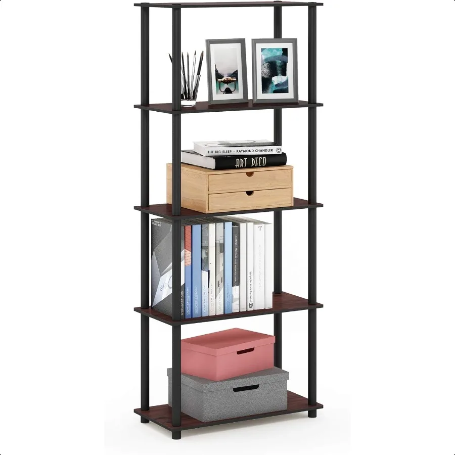 TurnNTube 5Tier Multipurpose Shelf Display Rack Storage Shelf Bookshelf Round Tubes Dark Cherry Black
