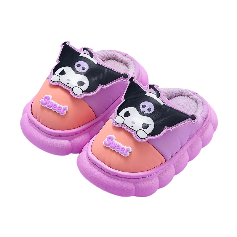 

Hot Sanrio Girl Kuromi Kawaii Fashion Indoor Keep Warm Slippers Student Winter Cartoon Child Wear-Resistant Cotton Slippers New