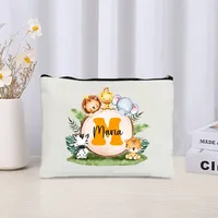 Customized Name Cute Animal Toiletry Bag Girls Pencil Case Travel Cosmetic Organizer Canvas Storage Pouch Women Purse Gift DIY