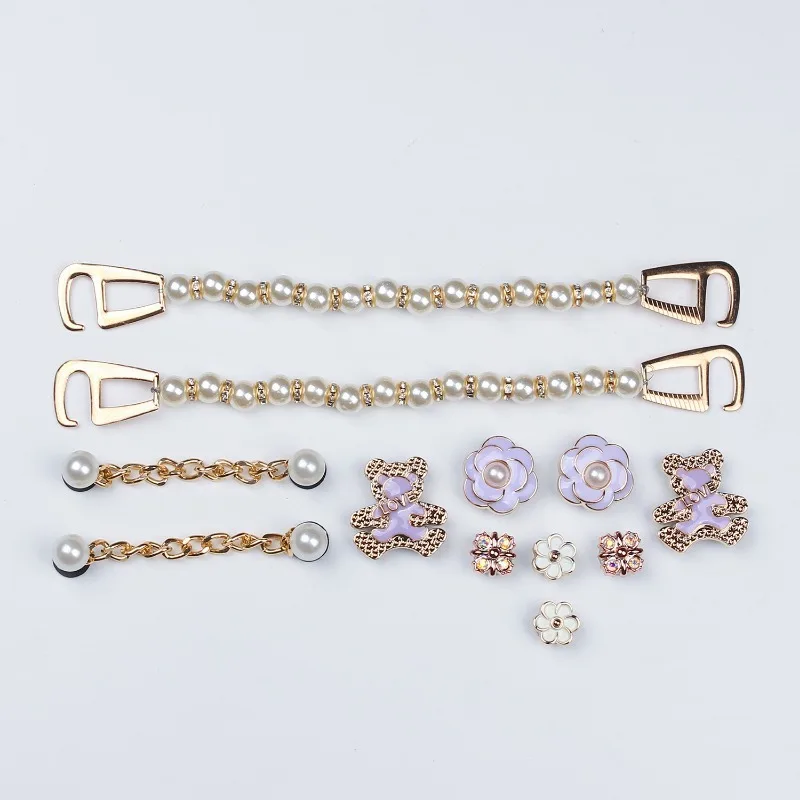 รองเท้า Charm สําหรับ Crocs DIY โลหะสีม่วงหมีเพิร์ลโซ่รองเท้าอุปกรณ์ตกแต่ง Charms สําหรับ Clogs Bogg กระเป๋าสไลด์รองเท้าแตะ