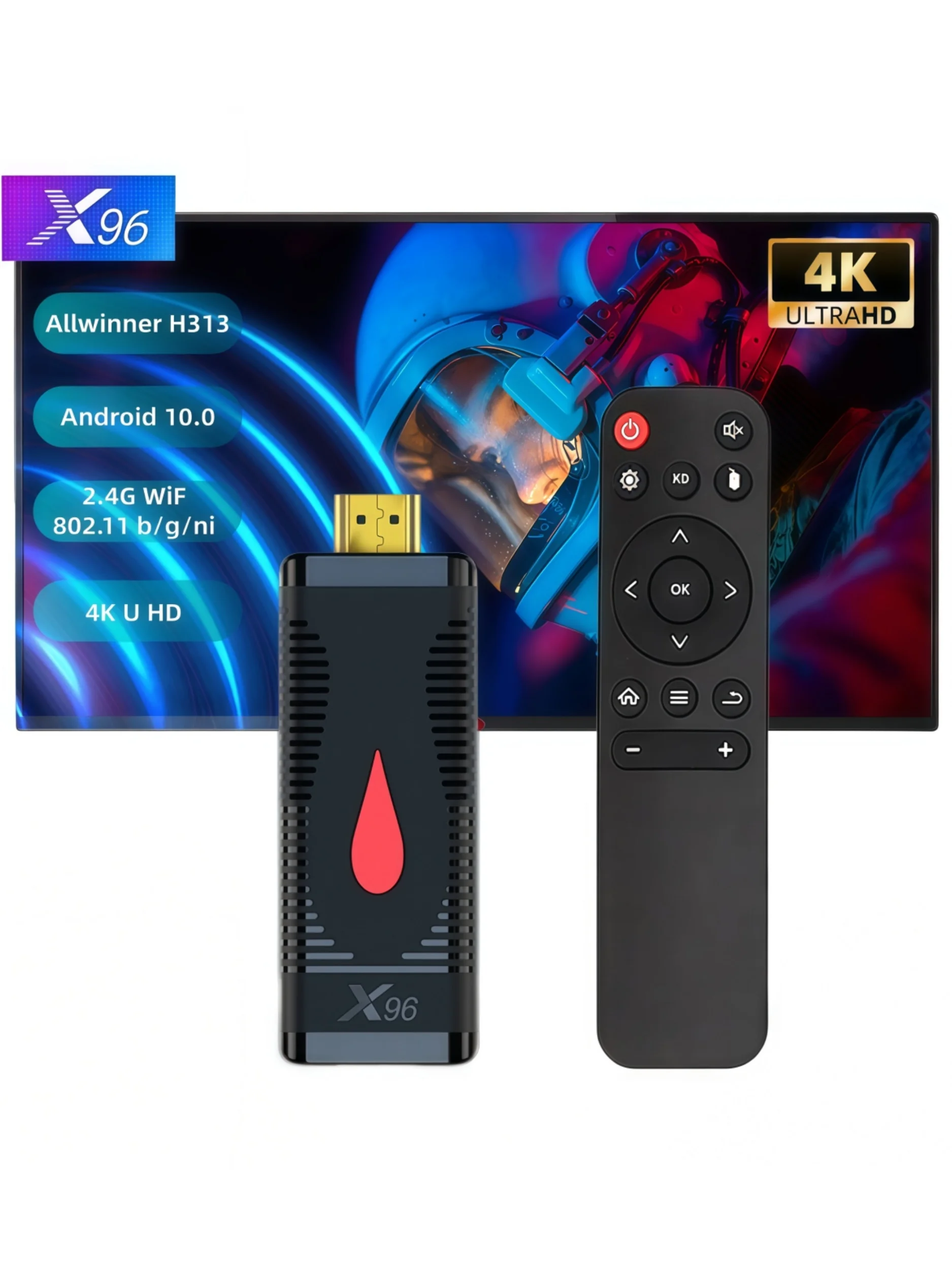 X96 S400 Android 10 TV-Box H313 Quad-Core 4K 60fps 10bit HDR H.265 HEVC KODI 17.6/18.2 1G 8G 2.4G WiFi Mini Smart Media Player IPTV Set-Top-Box Heimkino-Streaming mit Fernbedienung HD-Kabel