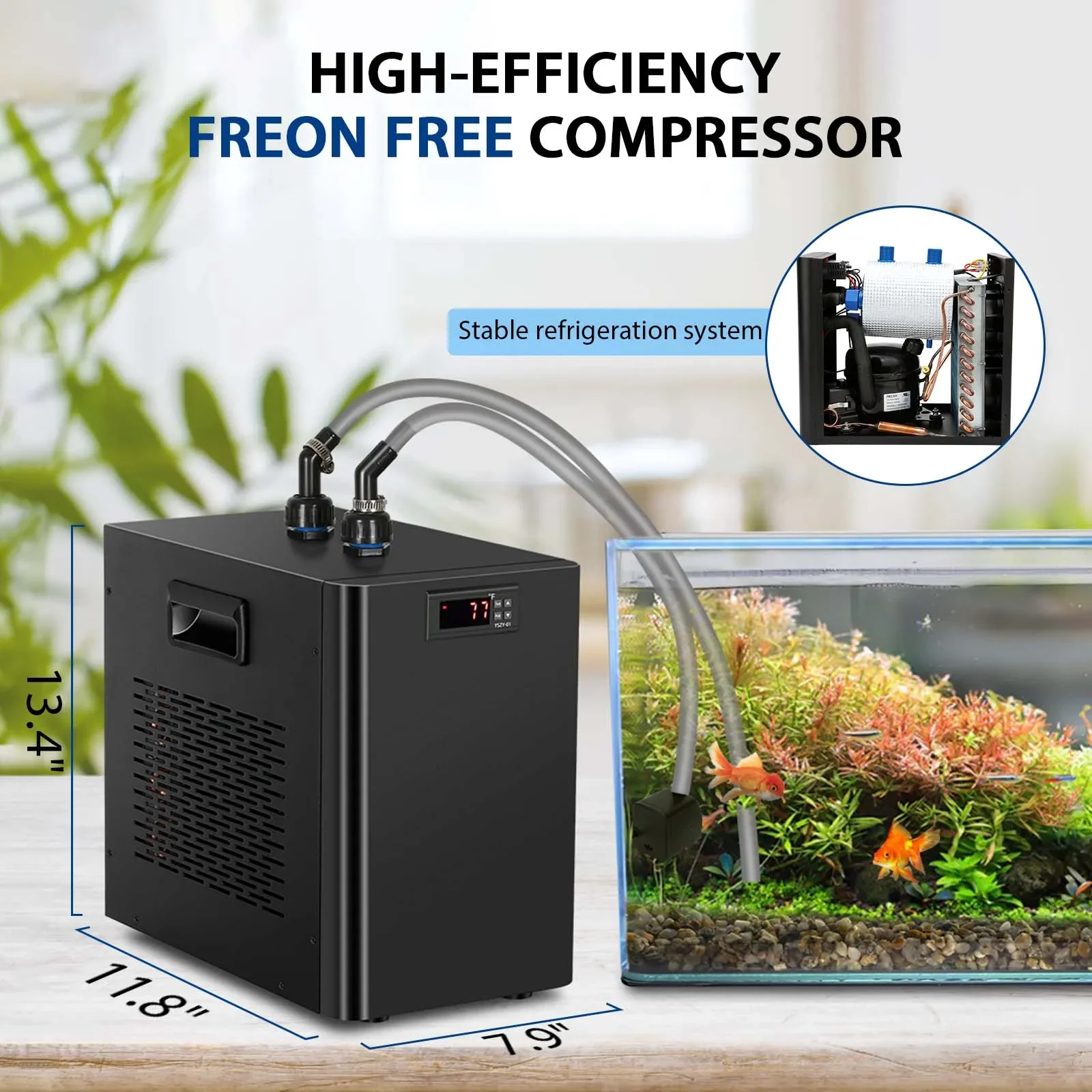 Aquarium Chiller for Fish Tank - 42GAL 1/10HP Water Chiller with Quiet Design Compressor Refrigeration for Hydroponic System