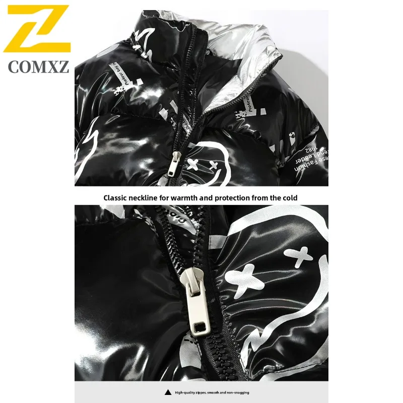 COMXZ Men Winter Jacket 2025 Shiny Design Street Travel Lightweight High Quality Hiking Padded Jacket Loose Ski Bread Jackets