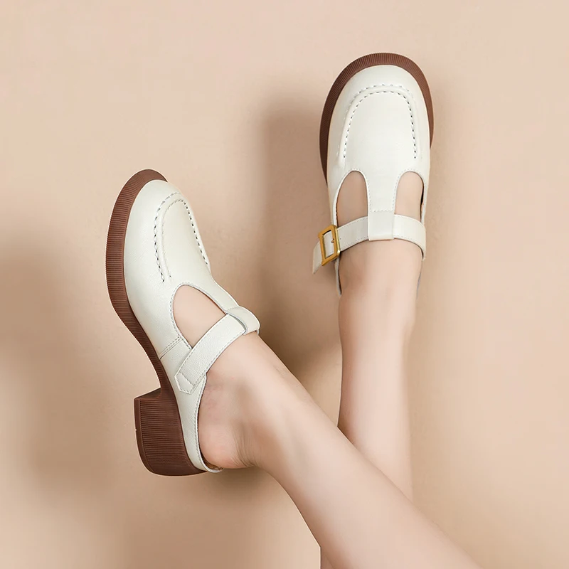 Summer Sandals Women's Slippers Clogs for Women Heels Ladies House Shoes Genuine Leather Sandals Luxury Designers Mule Womens 42