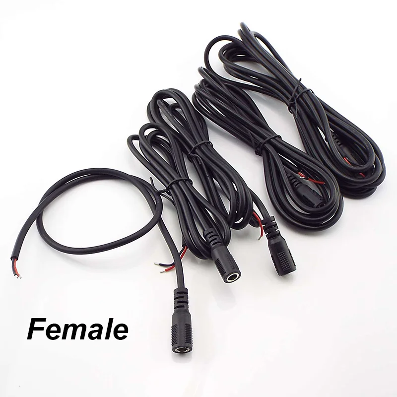 20AWG DC Kabel Listrik Pigtail Konektor Perempuan Laki-laki DIY Kabel Steker Adaptor Jack UNTUK Kamera CCTV Moniter Panel Surya 5, 5x2,1 Mm