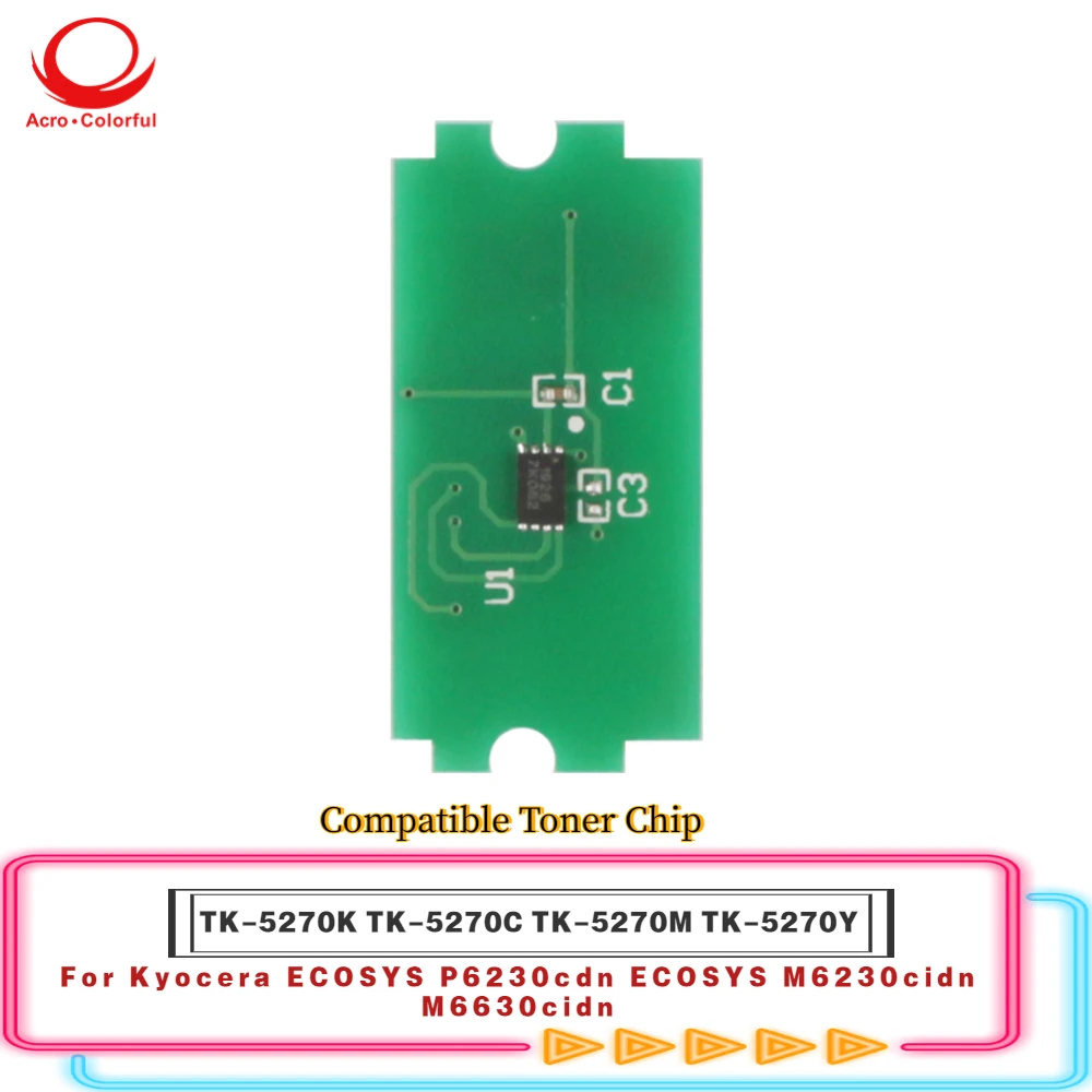 Compatible TK-5270 Color Toner Chip for Kyocera ECOSYS P6230cdn ECOSYS M6230cidn Copier M6630cidn Laser Printer Cartridge Chipp