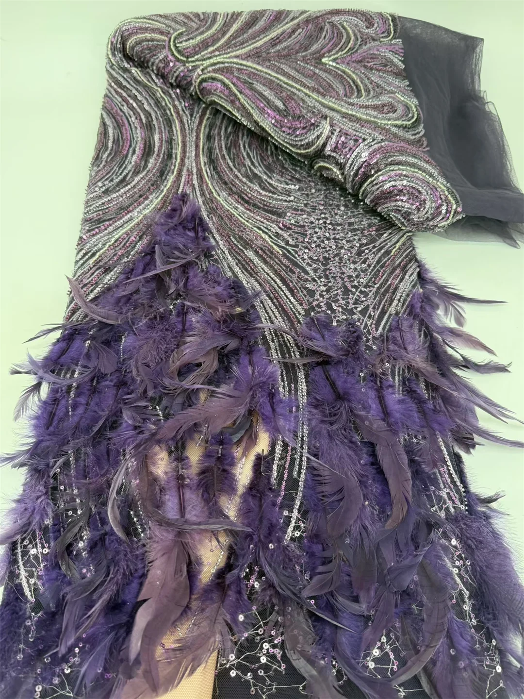 

3D Feather Embroidery Beaded Sequins African Lace Fabric 2026 High Quality Nigerian French Lace For Wedding Material