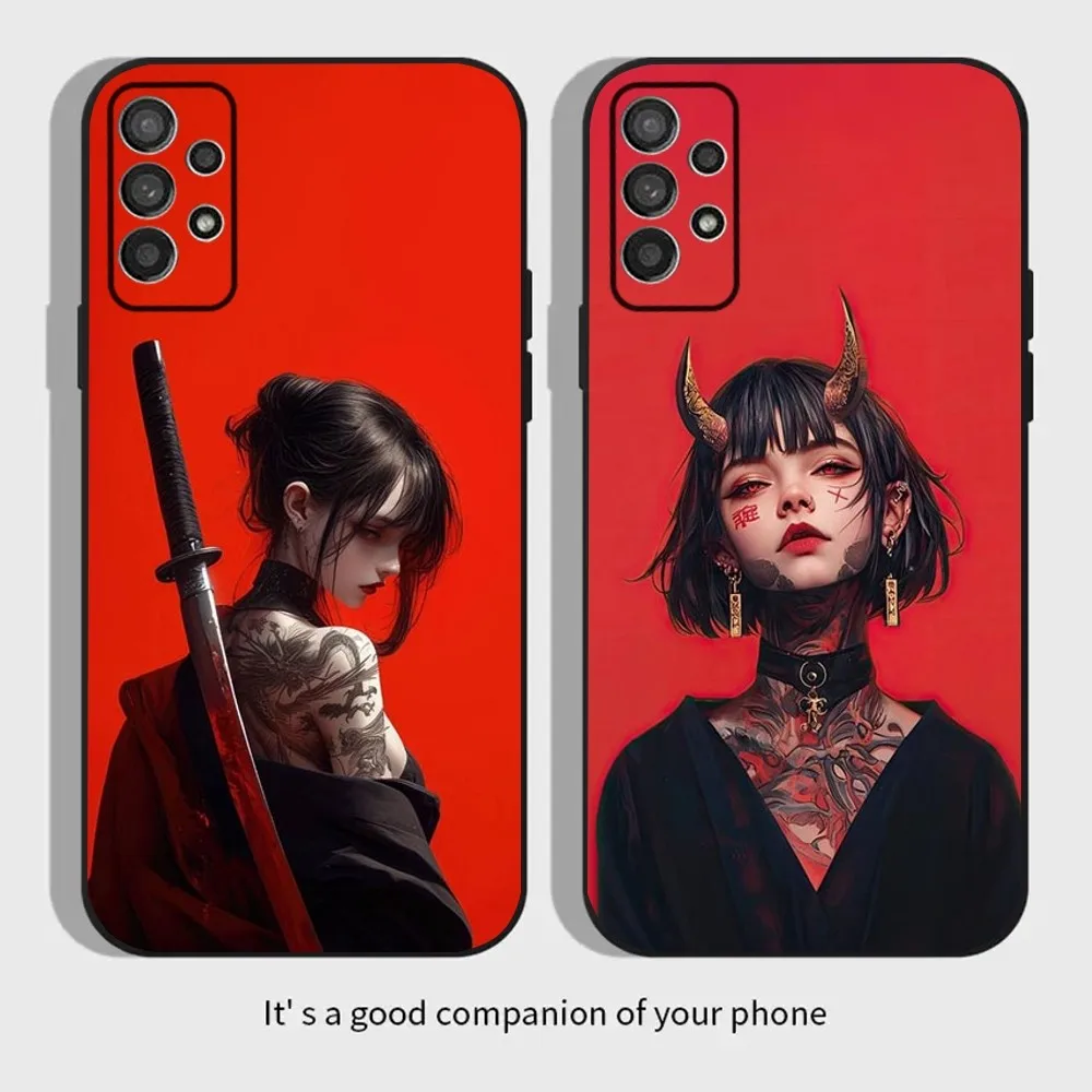 

Samurai Warrior Geisha Phone Case For Samsung Galaxy A13,A21s,A22,A31,A32,A52,A53,A71,A80,A91 Soft Black Cover