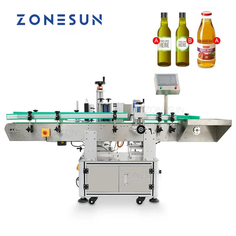 ZONESUN Round Bottle Double Side Positioning And Labeling Machine ZS-TB822 Automatic Fruit Vinegar Bottle Juice For Production