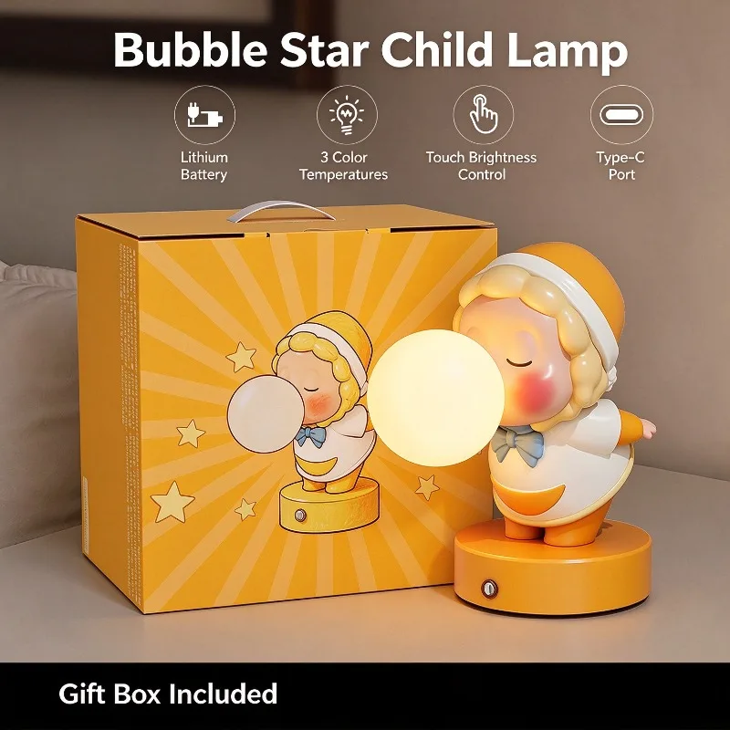 Cute Figurine Table Lamp for Girls Bedroom Decor Creative Ambient Night Light Gift for Young Ladies Room Decoration