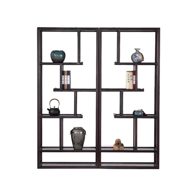 

New Chinese Style Antique Shelf Solid Wood Shelf Living Room Zen Bookshelf Antique Decoration Shelf Furniture