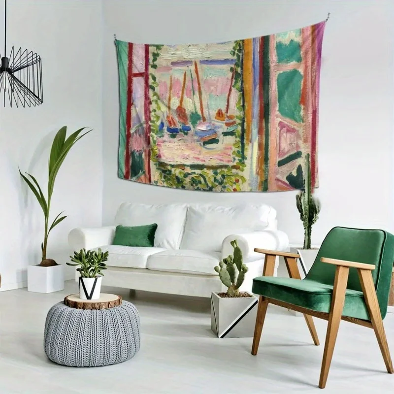 Matisse Open Window Tapestry, French Window & Sailboat Seascape Art, Modern Home Wall Decor